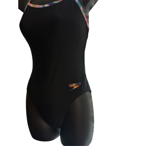 Nice Speedo Women's Pride Solid One Back One Piece Black Swimsuit One Piece size - Picture 2 of 7